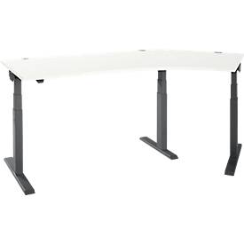 Schäfer Shop Select Winkelschreibtisch ERGO-T 2.0, elektrisch höhenverstellbar, 135° Winkel rechts, T-Fuß, B 2185 mm, weiß/anthrazit