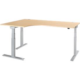 Schäfer Shop Select Winkelschreibtisch ERGO-T 2.0, elektrisch höhenverstellbar, 90° Winkel links, T-Fuß, B 2000 mm, Ahorn/weißalu