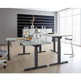 Schäfer Shop Select Winkelschreibtisch ERGO-T 2.0, elektrisch höhenverstellbar, 90° Winkel links, T-Fuß, B 2000 mm, lichtgrau/anthrazit