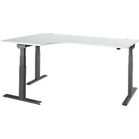 Schäfer Shop Select Winkelschreibtisch ERGO-T 2.0, elektrisch höhenverstellbar, 90° Winkel links, T-Fuß, B 2000 mm, lichtgrau/anthrazit