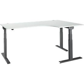 Schäfer Shop Select Winkelschreibtisch ERGO-T 2.0, elektrisch höhenverstellbar, 90° Winkel rechts, T-Fuß, B 2000 mm, lichtgrau/anthrazit