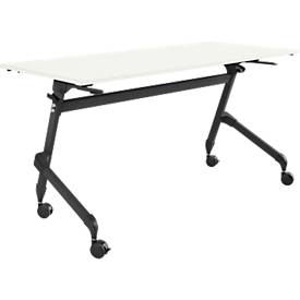 Schäfer Shop Table pliante Select avec roulettes, rectangulaire, tube carré, L 1400 x P 600 x H 720 mm, blanc/noir