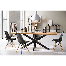 Schalenstuhl DOGEWOOD, Kunststoff, mit Holzbeinen, Sitzkissen, 2Stk. schwarz