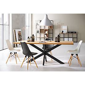 Schalenstuhl DOGEWOOD, Kunststoff, mit Holzbeinen, Sitzkissen, 2Stk. schwarz