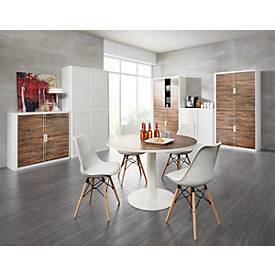 Schalenstuhl DOGEWOOD, Kunststoff, mit Holzbeinen, Sitzkissen, 2Stk. weiß