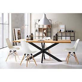 Schalenstuhl DOGEWOOD, Kunststoff, mit Holzbeinen, Sitzkissen, 2Stk. weiß