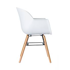 Schalenstuhl, Kunststoff, mit Holzbeinen, Sitzkissen, desinfektionsmittelbeständig, weiß, 2er-Set