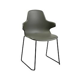 Schalenstuhl Topstar T2020, Kufengestell, ergonomische Sitzschale, stapelbar bis 4 Stück, Sitzhöhe 450 mm, 2er-Set, mit Armlehnen, grau/schwarz