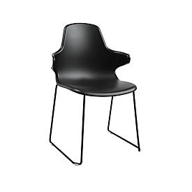 Schalenstuhl Topstar T2020, Kufengestell, ergonomische Sitzschale, stapelbar bis 4 Stück, Sitzhöhe 450 mm, 2er-Set, mit Armlehnen, schwarz/schwarz