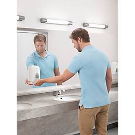 Schaumseifenspender Rubbermaid, Volumen 800 ml, manuell, antimikrobielle Drucktaste, Sichtfenster, lebenslange Garantie, Kunststoff, weiß/grau