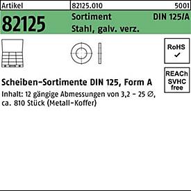 Scheibensortiment DIN 125, 810-teilig, Stahl galvanisch verzinkt, Form A, REYHER-Artikel 82125