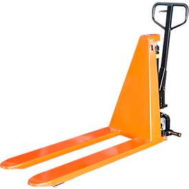 Scherenhubwagen SHW Premium, manueller Hubantrieb, Tragkraft bis 1000 kg, Lenkräder und Lastrollen, L 1650 x B 570 x H 1200 mm, Stahl, schwarz-orange