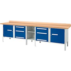Schfer Shop Select PWi 300-2 werkbank in kastuitvoering, MDF, tot 750 kg, B 3000 x D 680 x H 838 mm, lichtgrijs/ gentiaanblauw