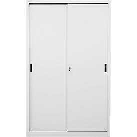 Schiebetürenschrank, 5 Ordnerhöhen, 4 höhenverstellbare Fachböden, abschließbar, B 1200 x T 450 mm x H 1950 mm, Stahl, lichtgrau RAL 7035