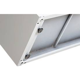 Schiebetürenschrank, 5 Ordnerhöhen, 4 höhenverstellbare Fachböden, abschließbar, B 1200 x T 450 mm x H 1950 mm, Stahl, lichtgrau RAL 7035