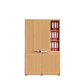 Schiebetürenschrank, Akustikfront, B 1200 mm, 5 OH, Buche-Dekor