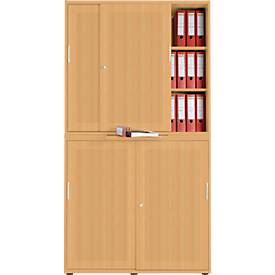 Schiebetürenschrank, Akustikfront, B 1200 mm, 6 OH, Buche-Dekor