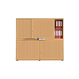 Schiebetürenschrank, Akustikfront, B 1600 mm, 4 OH, Buche-Dekor