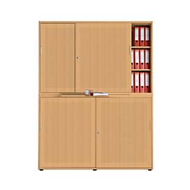 Schiebetürenschrank, Akustikfront, B 1600 mm, 6 OH, Buche-Dekor