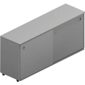 Schiebetürenschrank ARLON OFFICE, 2 Fächer, abschließbar, Muschelgriffe, B 1600 x T 450 x H 730 mm, grau