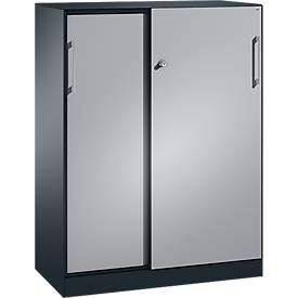 Schiebetürenschrank ASISTO C 3000, 3 Ordnerhöhen, mit Abdeckplatte, Breite 1000 mm, anthrazit/alusilber