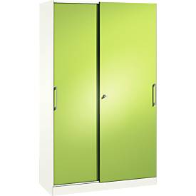 Schiebetürenschrank ASISTO C 3000, 5 Ordnerhöhen, abschließbar, Breite 1200 mm, weiß/virdingrün