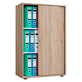 Schiebetürenschrank, aus Holz, abschließbar, 3 OH, B 700 x T 400 x H 1050 mm, Sonoma Eiche Dekor