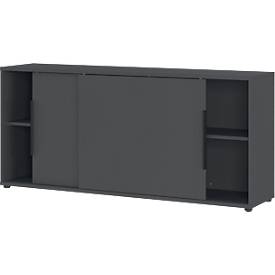 Schiebetürenschrank Porto, 2 Türen, Mittelseite und 4 Einlegeböden, 1 OH, B 1600 x T 400 x H 740 mm, graphit