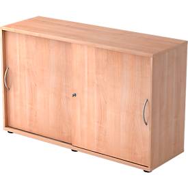 Schiebetürenschrank TARA, 2 Ordnerhöhen, B 1200 x T 400 x H 748 mm, abschließ- & stapelbar, Nussbaum-Dekor