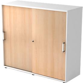 Schiebetürenschrank TARVIS, 3 Ordnerhöhen, B 1200 x T 400 x H 1100 mm, abschließ- & stapelbar, weiß/Eiche-Dekor