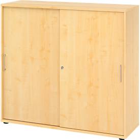 Schiebetürschrank Breno, abschließbar, Spanplatte, melaminharzbeschichtet, B 1200 x T 400 x H 1100 mm, 3 Ordnerhöhen, Ahorn/Ahorn