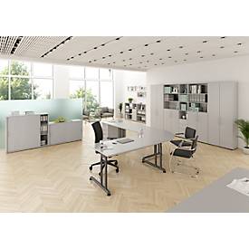 Schiebetürschrank Breno, abschließbar, Spanplatte, melaminharzbeschichtet, B 1200 x T 400 x H 1100 mm, 3 Ordnerhöhen, lichtgrau/lichtgrau