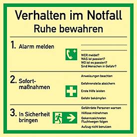 Schild mit Notfallverhaltensregeln