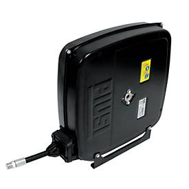 Schlauchaufroller CEMO, Stahlblech, lackiert, für Öl, geschlossen, in fester Konsole, 1/2' IG/AG, max. 60 bar, Schlauchlänge 12m, Ø 15 mm