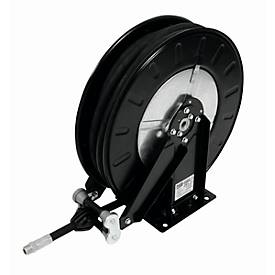 Schlauchaufroller CEMO, Stahlblech, lackiert, für Öl, offen, mit Gelenkarm, 1/2" IG/AG, max. 60 bar, Schlauchlänge 15m, Ø 15 mm