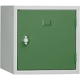 Schließfach Würfel, Türanschlag rechts, Drehriegelverschluss, erweiterbar, Stahl, Tür grün RAL 6011