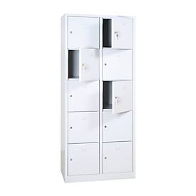 Schließfachsäule, 10 Fächer, Zylinderschloss, Höhe 1900 mm, lichtgrau/lichtgrau