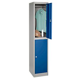 Schließfachschrank, Stahl, Zylinderschloss, mit Etikettenhalter, 2 Fächer, hellsilber/enzianblau RAL 5010