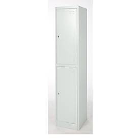 Schließfachschrank, Stahl, Zylinderschloss, mit Etikettenhalter, 2 Fächer, lichtgrau RAL 7035/lichtgrau RAL 7035