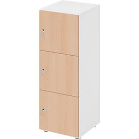 Schließfachschrank Topas Line, 3 Ordnerhöhen, 3 Fächer, Zylinderschloss, B 400 x T 420 x H 1100 mm, weiß/Eiche