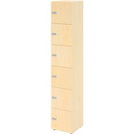 Schließfachschrank Topas Line, 6 Ordnerhöhen, 6 Fächer, Zahlenschloss, B 400 x T 420 x H 2156 mm, Ahorn/Ahorn