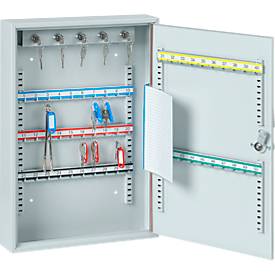 Schlüsselschrank ELO, mit 50 Haken, mit gesicherten Haken, Elektroschloss inkl. 9 V Blockbatterie, lichtgrau RAL 7035