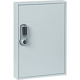Schlüsselschrank ELO, mit 50 Haken, mit gesicherten Haken, Elektroschloss inkl. 9 V Blockbatterie, lichtgrau RAL 7035