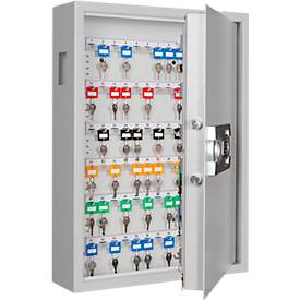 Schlüsselschrank SLE 120, für die Wandmontage, 120 Haken, mit Einwurfschlitz, Türanschlag rechts, Elektronikschloss mit Batterien, inkl. Verankerungsmaterial, B 460 x T 130 x H 630 mm, Stahlblech, lichtgrau RAL 7035