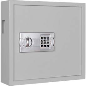 Schlüsselschrank SLE 80, für die Wandmontage, 80 Haken, mit Einwurfschlitz, Türanschlag rechts, Elektronikschloss mit Batterien, inkl. Verankerungsmaterial, B 460 x T 130 x H 430 mm, Stahlblech, lichtgrau RAL 7035