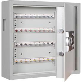 Schlüsselschrank SLE 80, für die Wandmontage, 80 Haken, mit Einwurfschlitz, Türanschlag rechts, Elektronikschloss mit Batterien, inkl. Verankerungsmaterial, B 460 x T 130 x H 430 mm, Stahlblech, lichtgrau RAL 7035