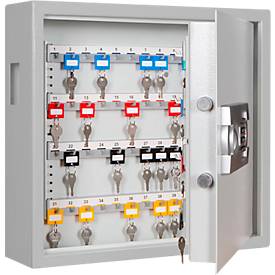 Schlüsselschrank SLE 80, für die Wandmontage, 80 Haken, mit Einwurfschlitz, Türanschlag rechts, Elektronikschloss mit Batterien, inkl. Verankerungsmaterial, B 460 x T 130 x H 430 mm, Stahlblech, lichtgrau RAL 7035