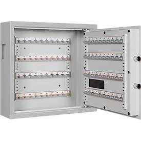 Schlüsselschrank SLE 80, für die Wandmontage, 80 Haken, mit Einwurfschlitz, Türanschlag rechts, Elektronikschloss mit Batterien, inkl. Verankerungsmaterial, B 460 x T 130 x H 430 mm, Stahlblech, lichtgrau RAL 7035