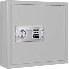 Schlüsselschrank SLE 80, für die Wandmontage, 80 Haken, ohne Einwurfschlitz, Türanschlag rechts, Elektronikschloss mit Batterien, inkl. Verankerungsmaterial, B 460 x T 130 x H 430 mm, Stahlblech, lichtgrau RAL 7035