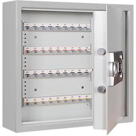 Schlüsselschrank SLE 80, für die Wandmontage, 80 Haken, ohne Einwurfschlitz, Türanschlag rechts, Elektronikschloss mit Batterien, inkl. Verankerungsmaterial, B 460 x T 130 x H 430 mm, Stahlblech, lichtgrau RAL 7035